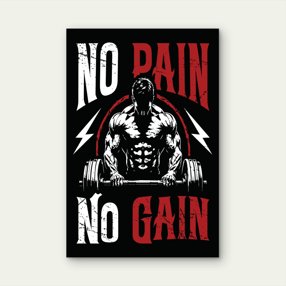 Motivational No Pain No Gain Sign 5mm thick Plastic Poster Ready to Hang 90x60cm