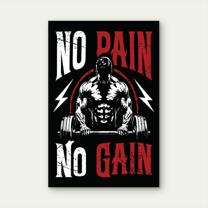 Motivational No Pain No Gain Sign 5mm thick Plastic Poster Ready to Hang 90x60cm