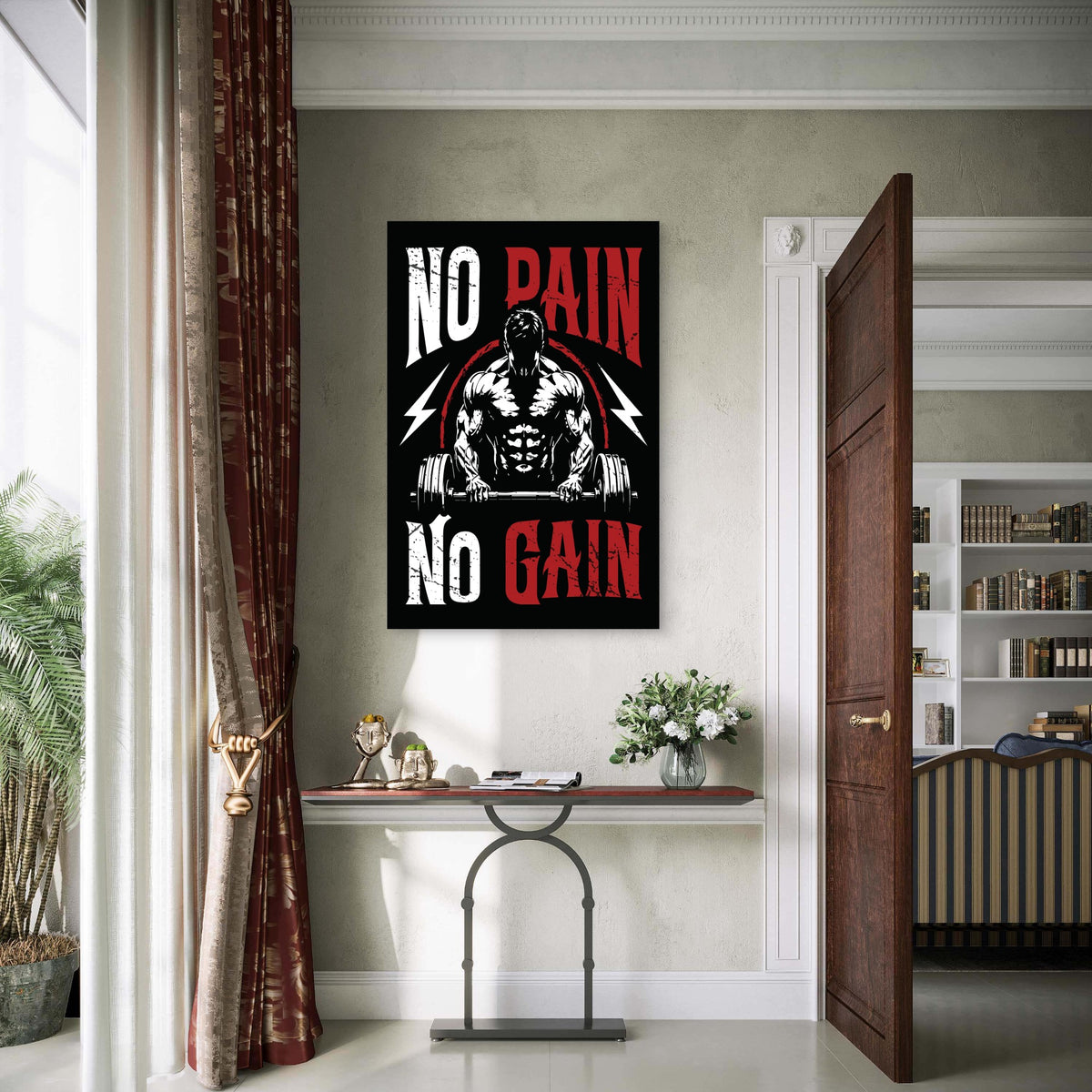 Motivational No Pain No Gain Sign 5mm thick Plastic Poster Ready to Hang 90x60cm