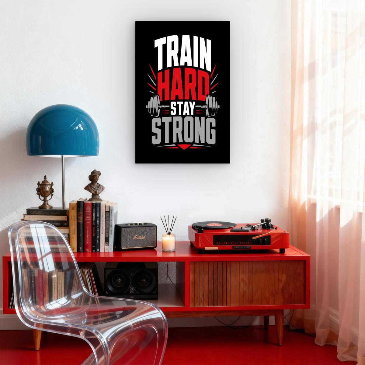 Train Hard Stay Strong Gym Quote 5mm thick Plastic Poster Ready to Hang 90x60cm