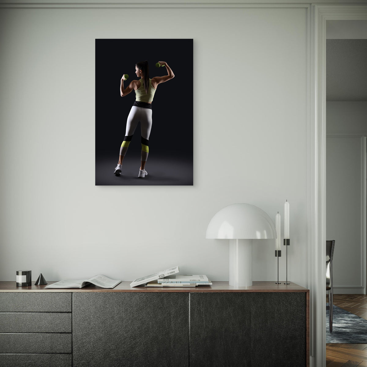 Fitness Woman Dumbbell Bicep Curl 5mm thick Plastic Poster Ready to Hang 90x60cm