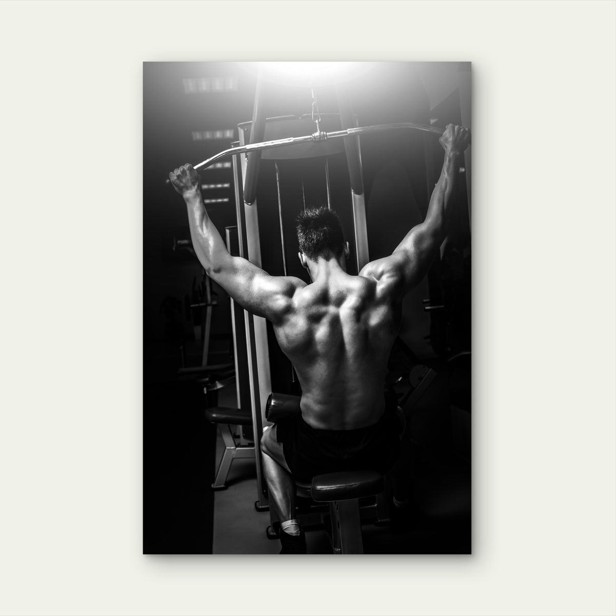 Male Athlete Lat Pulldown Wall 5mm thick Plastic Poster Ready to Hang 90x60cm