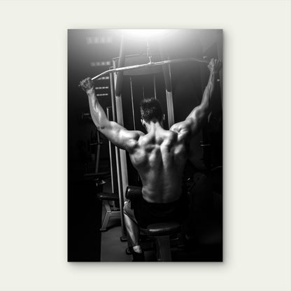 Male Athlete Lat Pulldown Wall 5mm thick Plastic Poster Ready to Hang 90x60cm