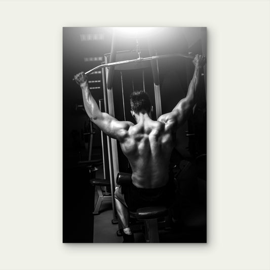 Male Athlete Lat Pulldown Wall 5mm thick Plastic Poster Ready to Hang 90x60cm