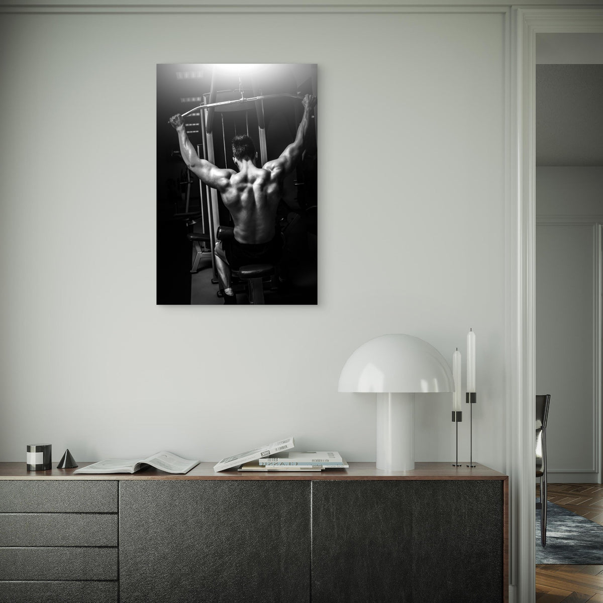 Male Athlete Lat Pulldown Wall 5mm thick Plastic Poster Ready to Hang 90x60cm