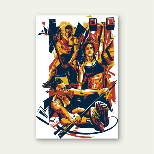 Gym Athletes Training Montage Art 5mm thick Plastic Poster Ready to Hang 90x60cm