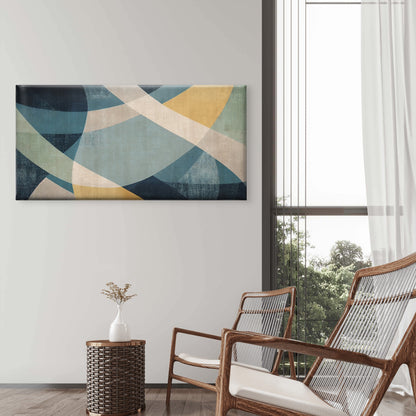 Mid Century Geometric Abstract Curves Wall Art Canvas Office Home Framed 120x60cm
