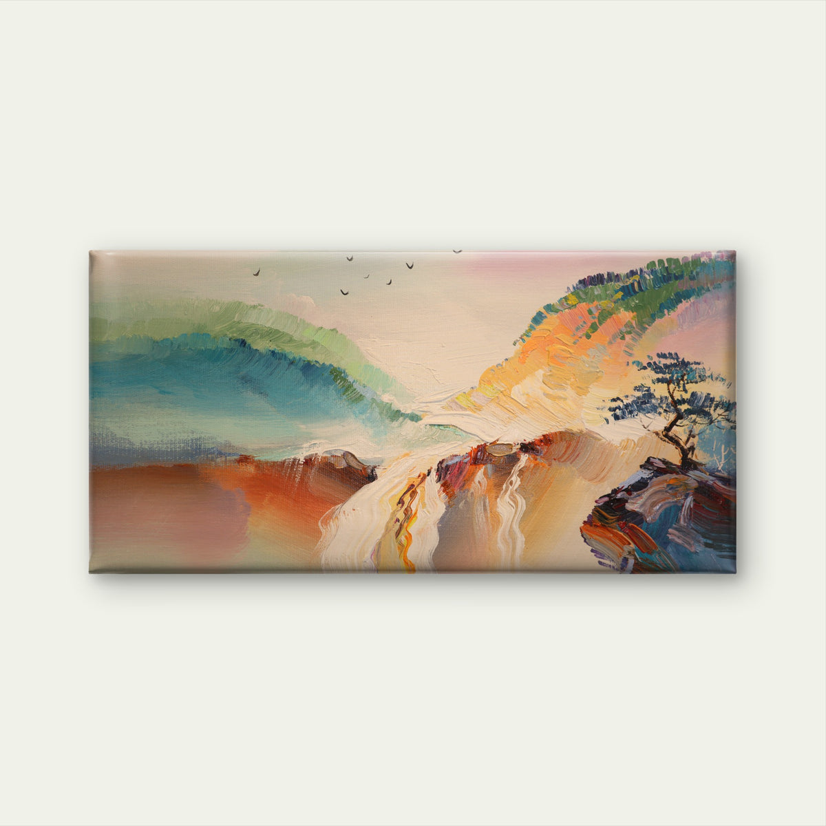 Abstract Mountain Waterfall Tree Print Wall Art Canvas Office Home Framed 120x60cm