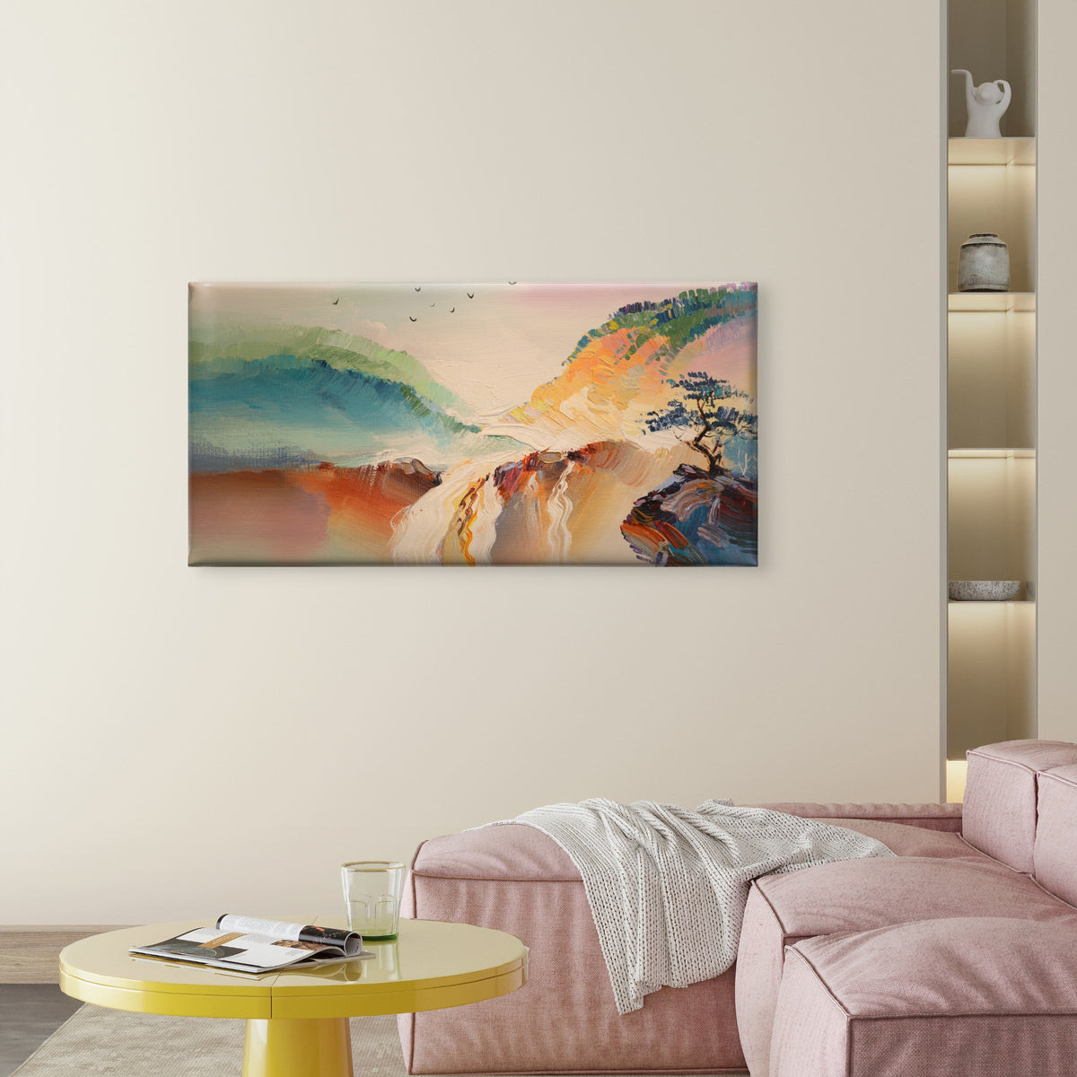 Abstract Mountain Waterfall Tree Print Wall Art Canvas Office Home Framed 120x60cm