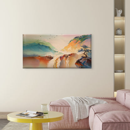 Abstract Mountain Waterfall Tree Print Wall Art Canvas Office Home Framed 120x60cm