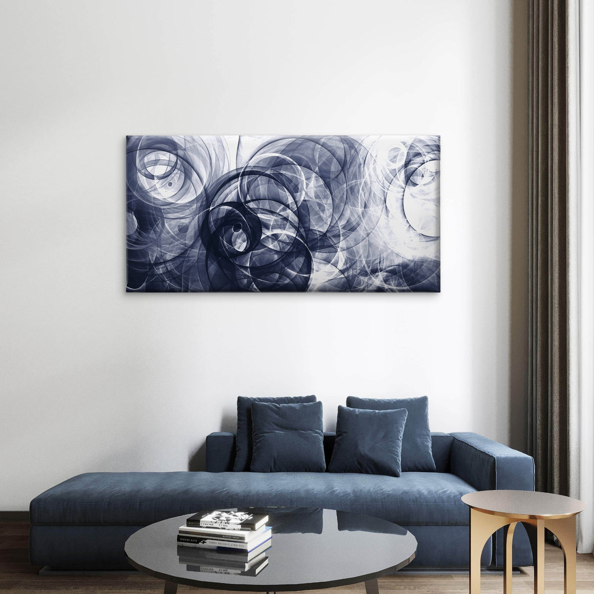 Abstract Navy Blue Overlapping Circles Wall Art Canvas Office Home Framed 120x60