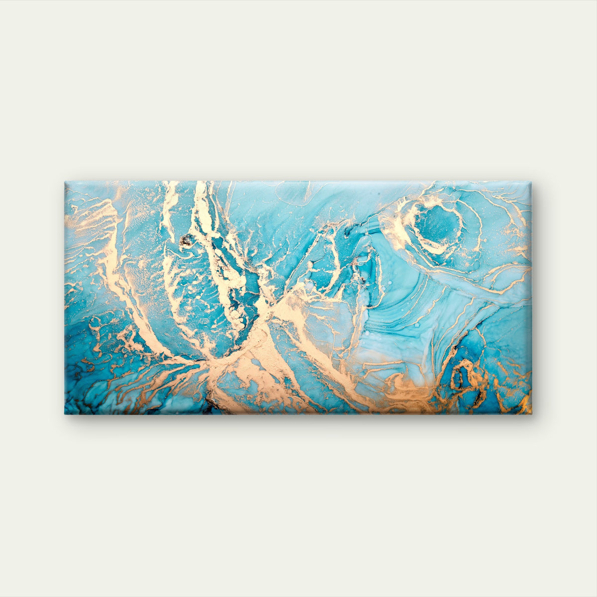 Abstract Turquoise Gold Alcohol Wall Art Canvas Office Home Framed 120x60cm