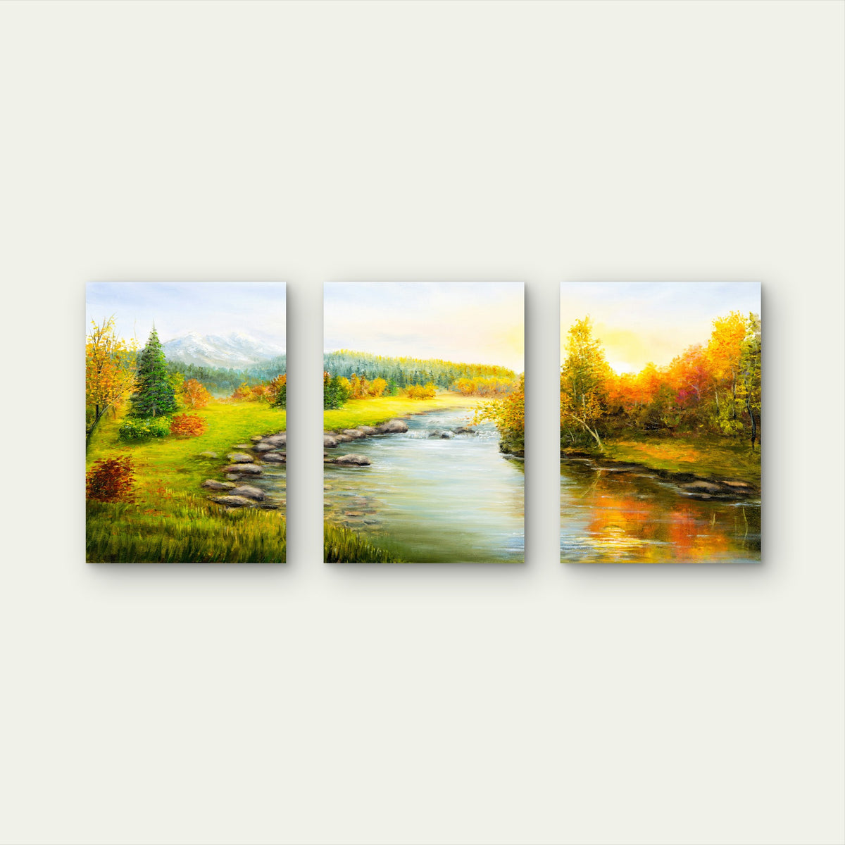 3pcs Autumn Mountain River Woods Home Artwork Metal Print Ready to Hang Art