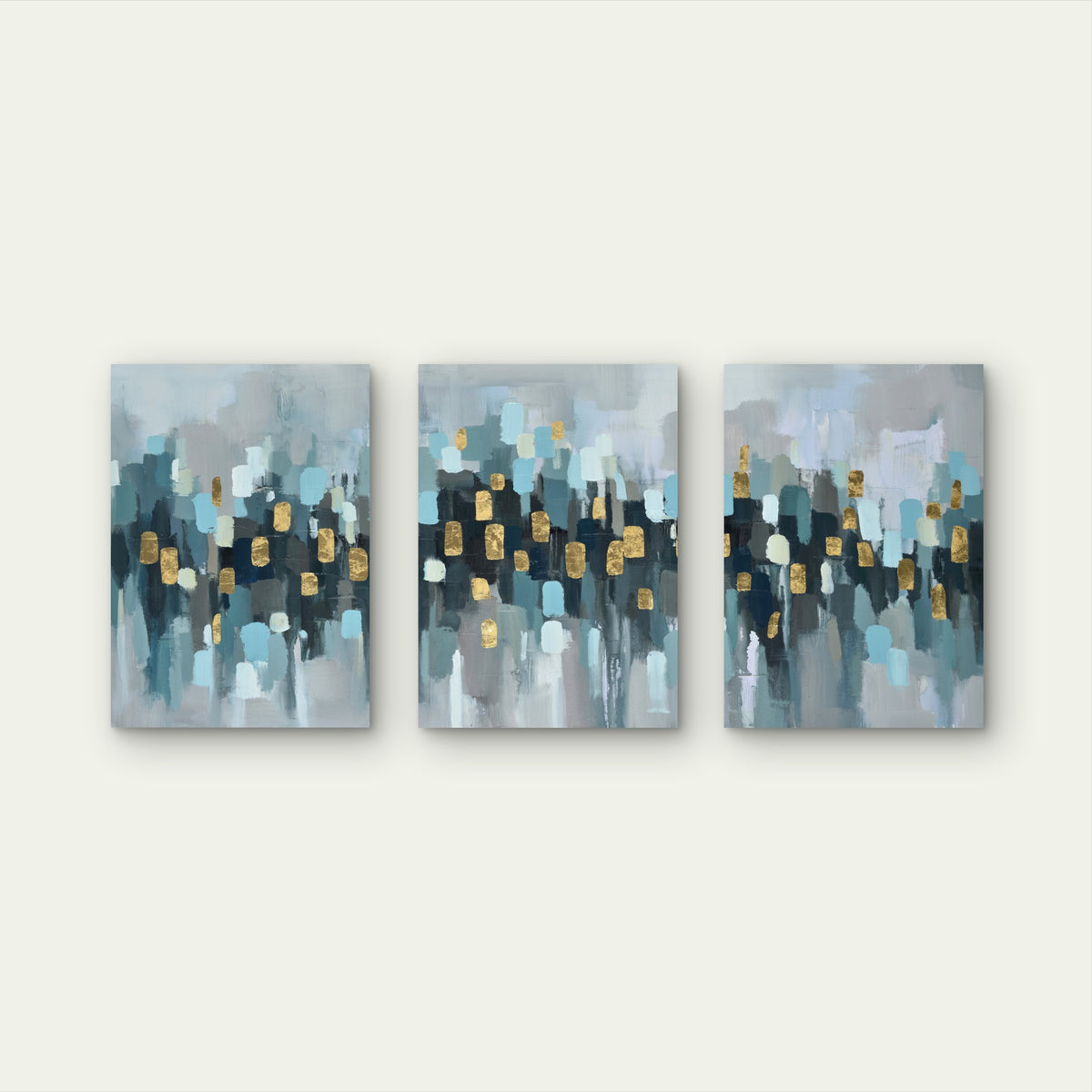 3pcs Teal Gold Gray Abstract Brush Stroke Wall Art Set Canvas Framed 50x70cm - High Quality Print 100% Australian Made Wall Canvas Ready to Hang