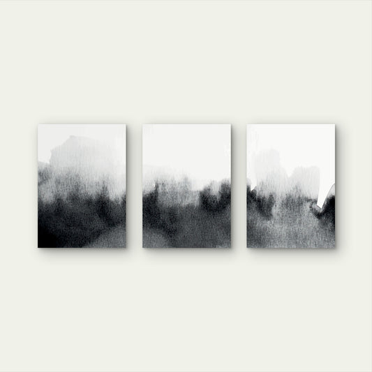 3pcs Abstract Black White Ink Wash painting Metal Print Ready to Hang Art