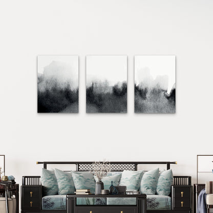 3pcs Abstract Black White Ink Wash painting Wall Art Set Canvas Framed 50x70cm - High Quality Print 100% Australian Made Wall Canvas Ready to Hang
