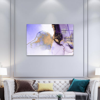 Elegant Purple Lilac Gold Marble Swirl Acrylic Glass Printing Wall Art Australian Made Quality
