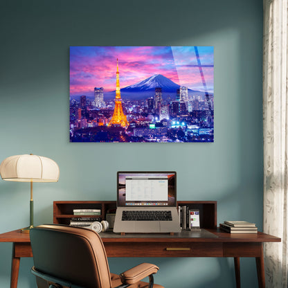 Tokyo Tower Mount Fuji Japan Cityscape Acrylic Glass Printing Wall Art Australian Made Quality
