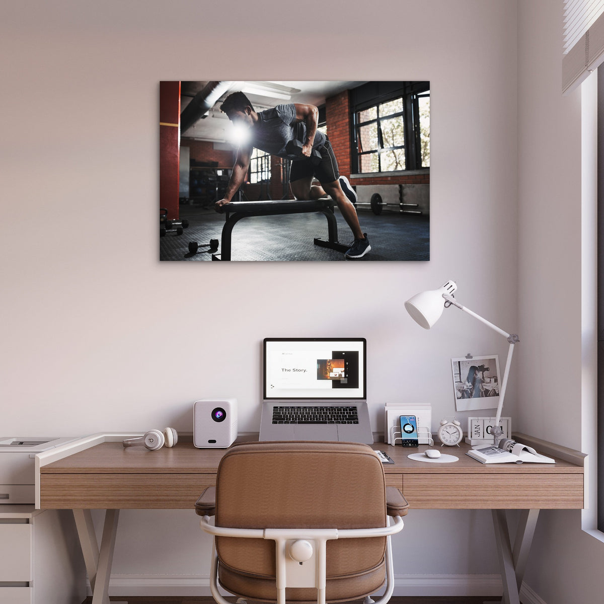 Gym Workout Man Dumbbell Row Art 5mm thick Plastic Poster Ready to Hang 90x60cm