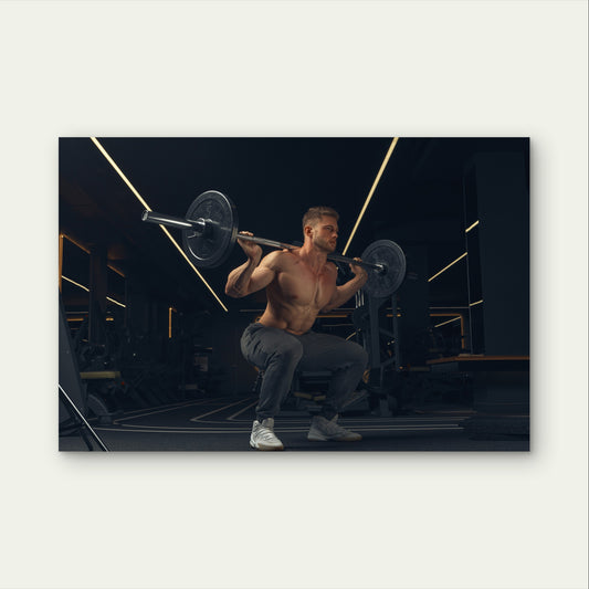 Athletic Man Squat Weightlifting 5mm thick Plastic Poster Ready to Hang 90x60cm