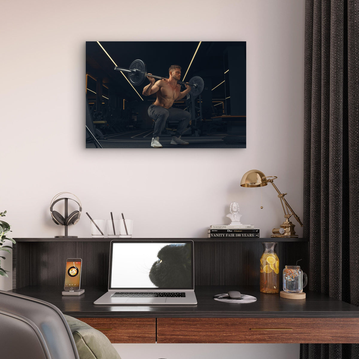 Athletic Man Squat Weightlifting 5mm thick Plastic Poster Ready to Hang 90x60cm