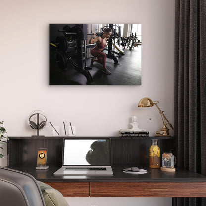 Woman Barbell Lunge Gym Exercise 5mm thick Plastic Poster Ready to Hang 90x60cm