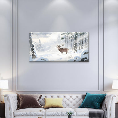 Watercolor Winter Snow Forest Deer Wall Art Canvas Office Home Framed 120x60cm