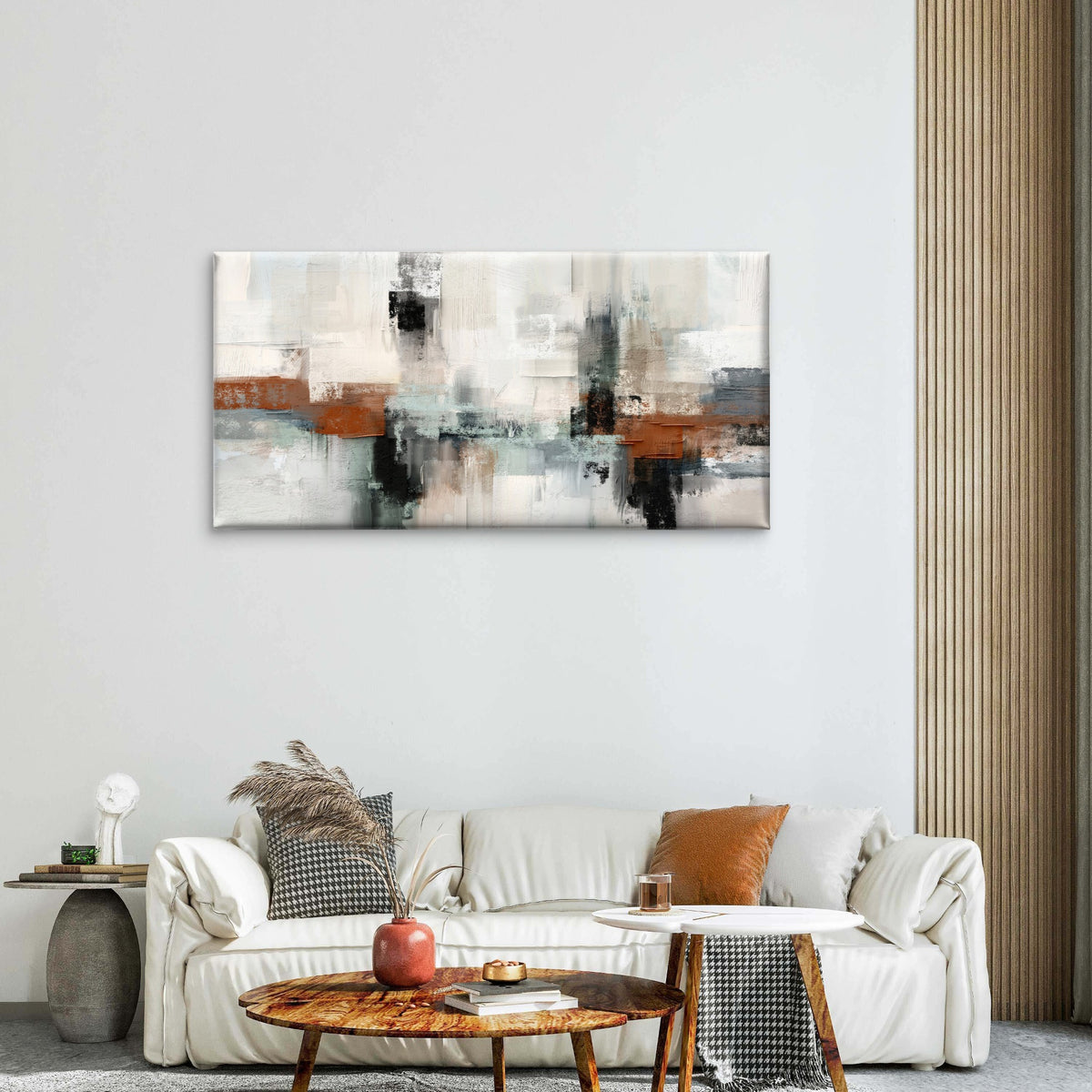 Rustic Terracotta Grey Painting Wall Art Canvas Office Home Framed 120x60cm