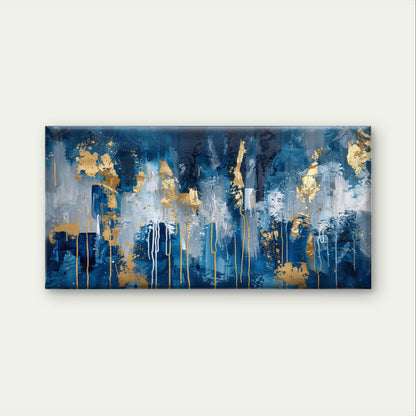 Abstract Navy Blue Gold Foil Drip Wall Art Canvas Office Home Framed 120x60cm