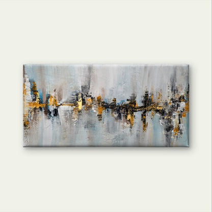 Abstract Grey Blue Gold Skyline Wall Art Canvas Office Home Framed 120x60cm