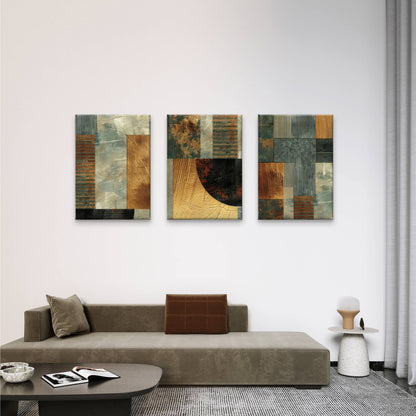 3pcs Modern Gold Bronze Teal Geometric Shape Wall Art Set Canvas Framed 50x70cm - High Quality Print 100% Australian Made Wall Canvas Ready to Hang