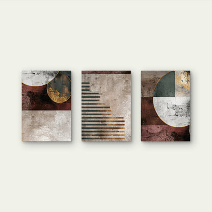 3pcs Burgundy Gold Beige Modern Line Circles all Art Set Canvas Framed 50x70cm - High Quality Print 100% Australian Made Wall Canvas Ready to Hang