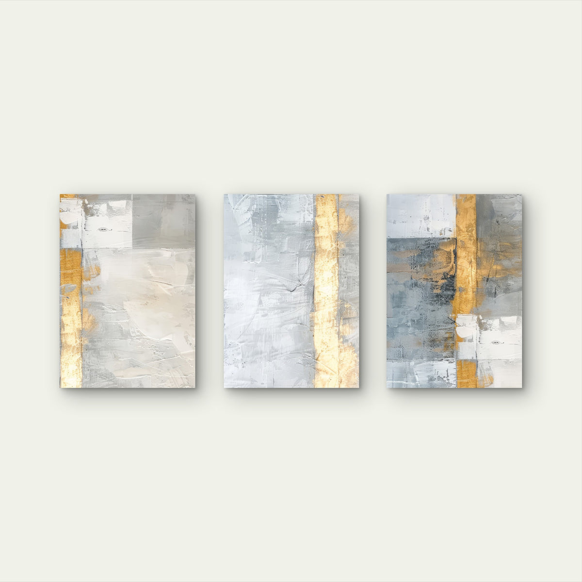 3pcs Gray Gold White Minimalist Foil Stripe Wall Art Set Canvas Framed 50x70cm - High Quality Print 100% Australian Made Wall Canvas Ready to Hang