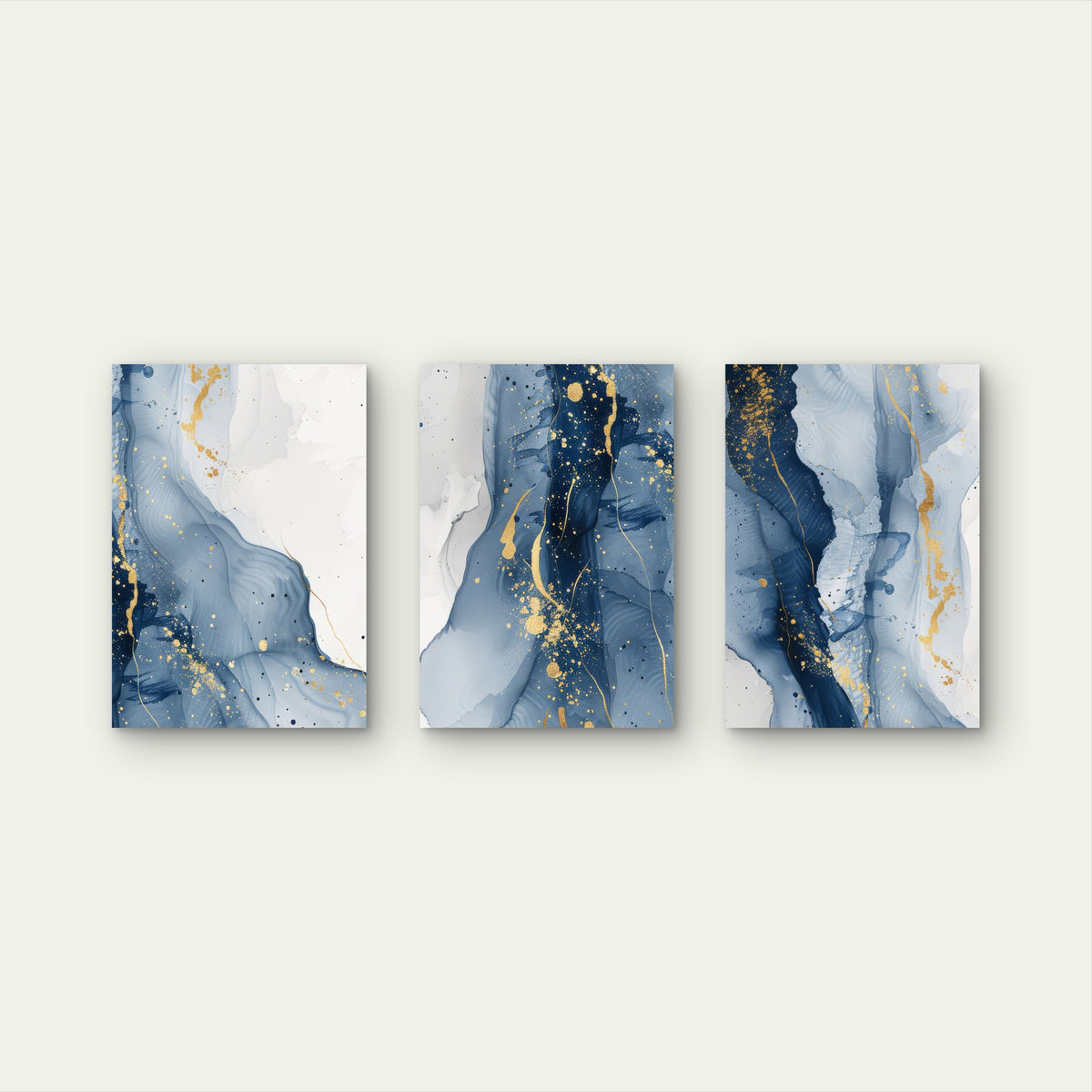 3pcs Luxury Navy Blue Gold Foil Abstract Wall Art Set Canvas Framed 50x70cm - High Quality Print 100% Australian Made Wall Canvas Ready to Hang