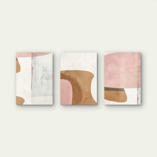 3pcs Boho Pink Terracotta Beige Shapes Wall Art Set Canvas Framed 40x60cm - High Quality Print 100% Australian Made Wall Canvas Ready to Hang