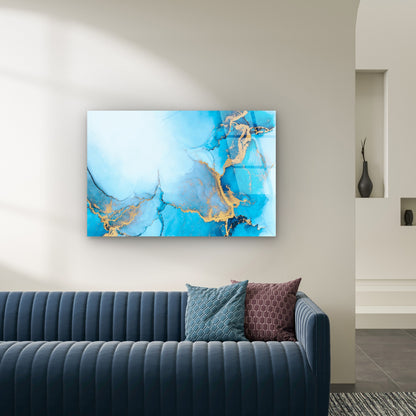 Blue Teal Gold Abstract Alcohol Ink Acrylic Glass Printing Wall Art Australian Made Quality