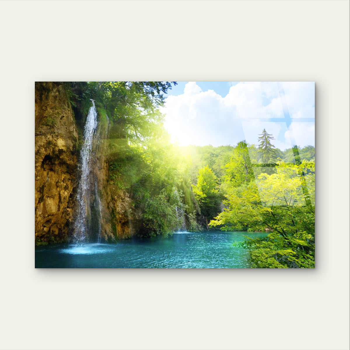 Tropical Green Jungle Waterfall Lake Acrylic Glass Printing Wall Art Australian Made Quality
