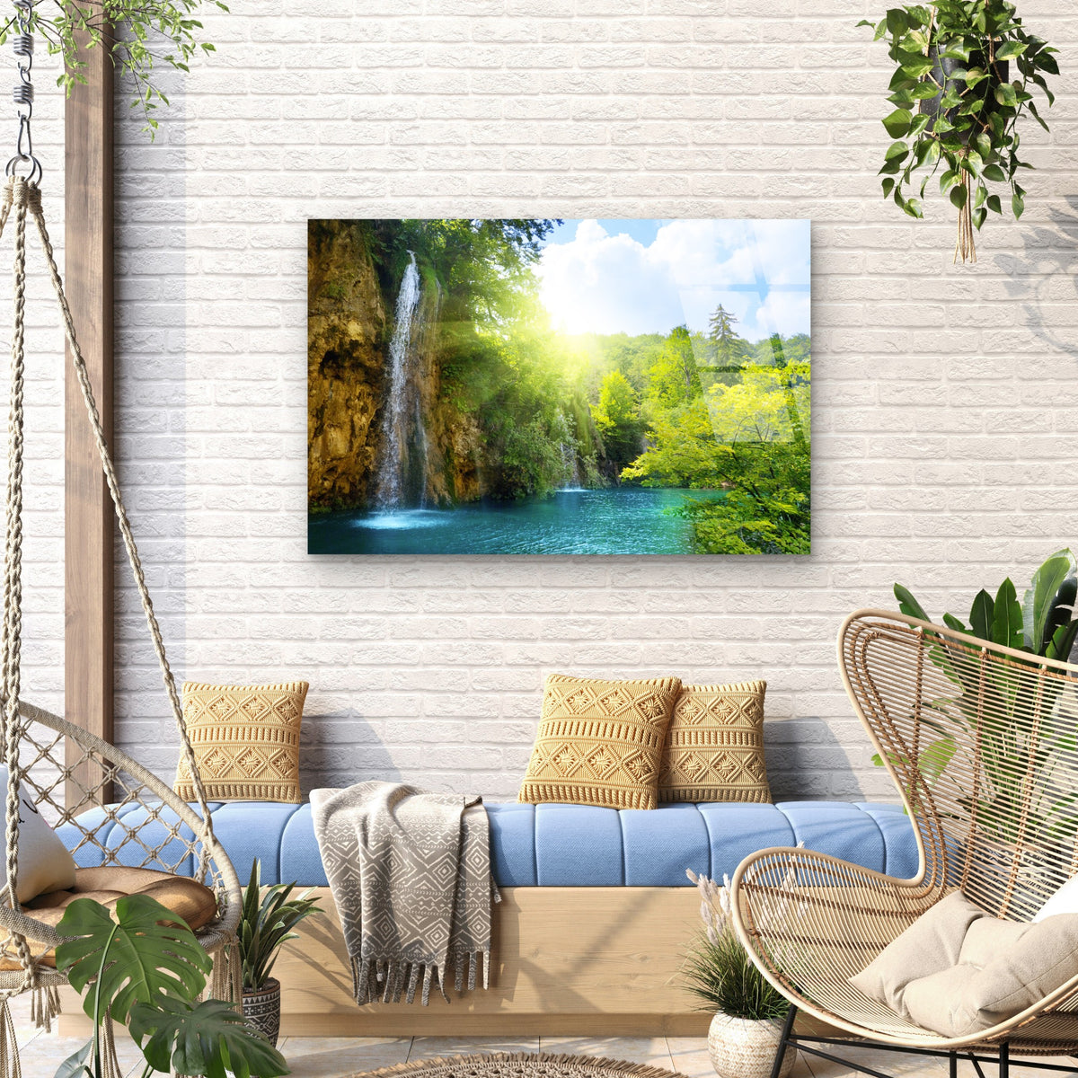 Tropical Green Jungle Waterfall Lake Acrylic Glass Printing Wall Art Australian Made Quality