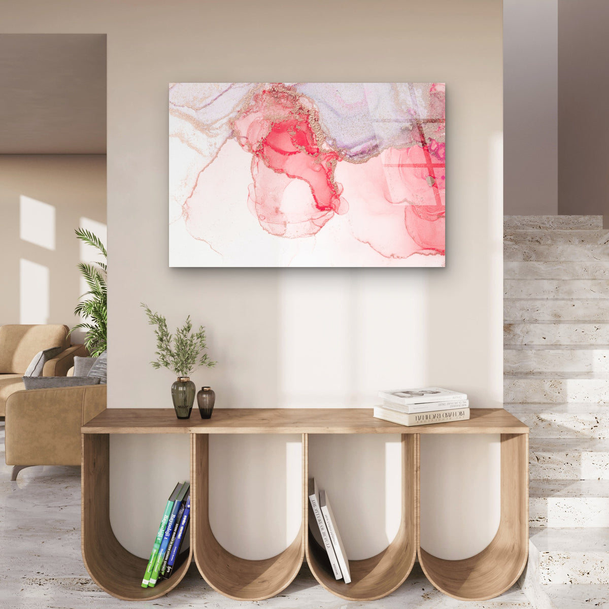 Blush Pink Rose Gold Abstract Alcohol Acrylic Glass Printing Wall Art Australian Made Quality