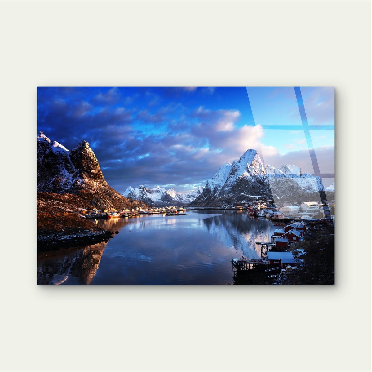 Beautiful Snowy Mountain Fjord Village Acrylic Glass Printing Wall Art Australian Made Quality