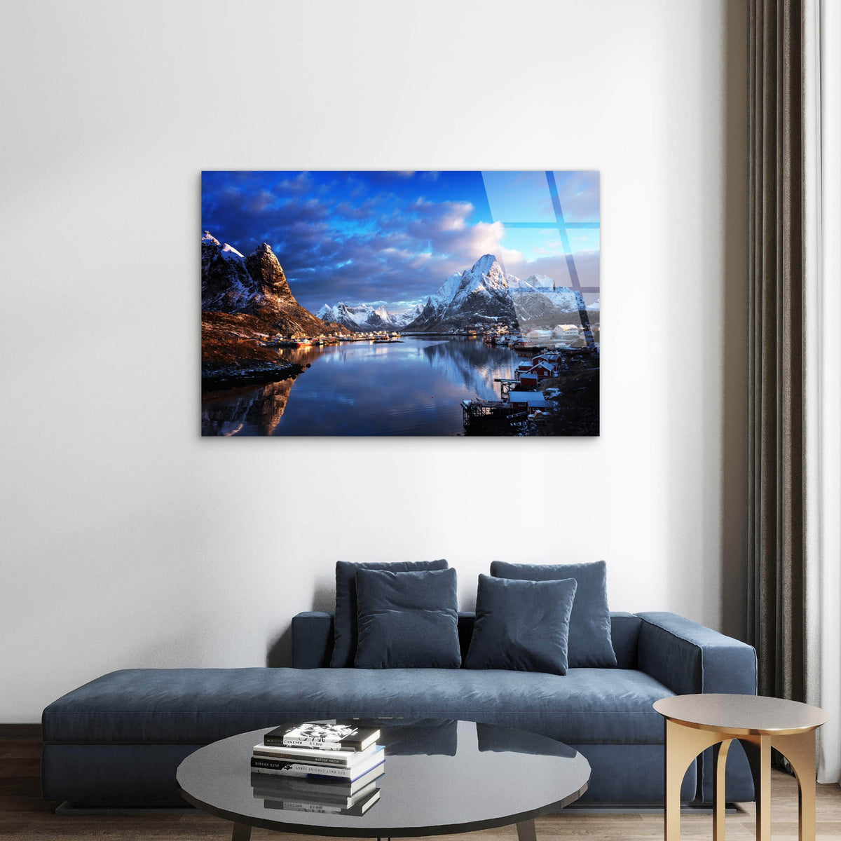 Beautiful Snowy Mountain Fjord Village Acrylic Glass Printing Wall Art Australian Made Quality