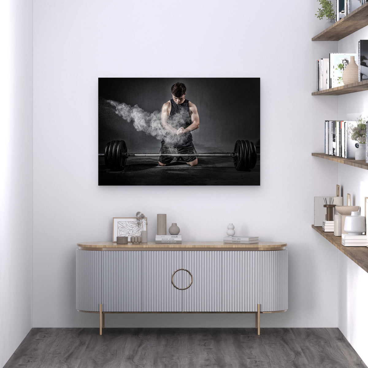 Gym Man Weightlifting Chalk 5mm thick Plastic Poster Ready to Hang 90x60cm