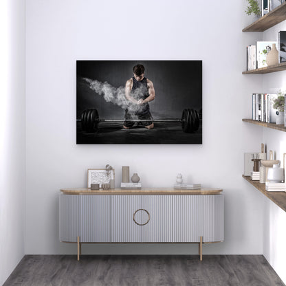 Gym Man Weightlifting Chalk 5mm thick Plastic Poster Ready to Hang 90x60cm