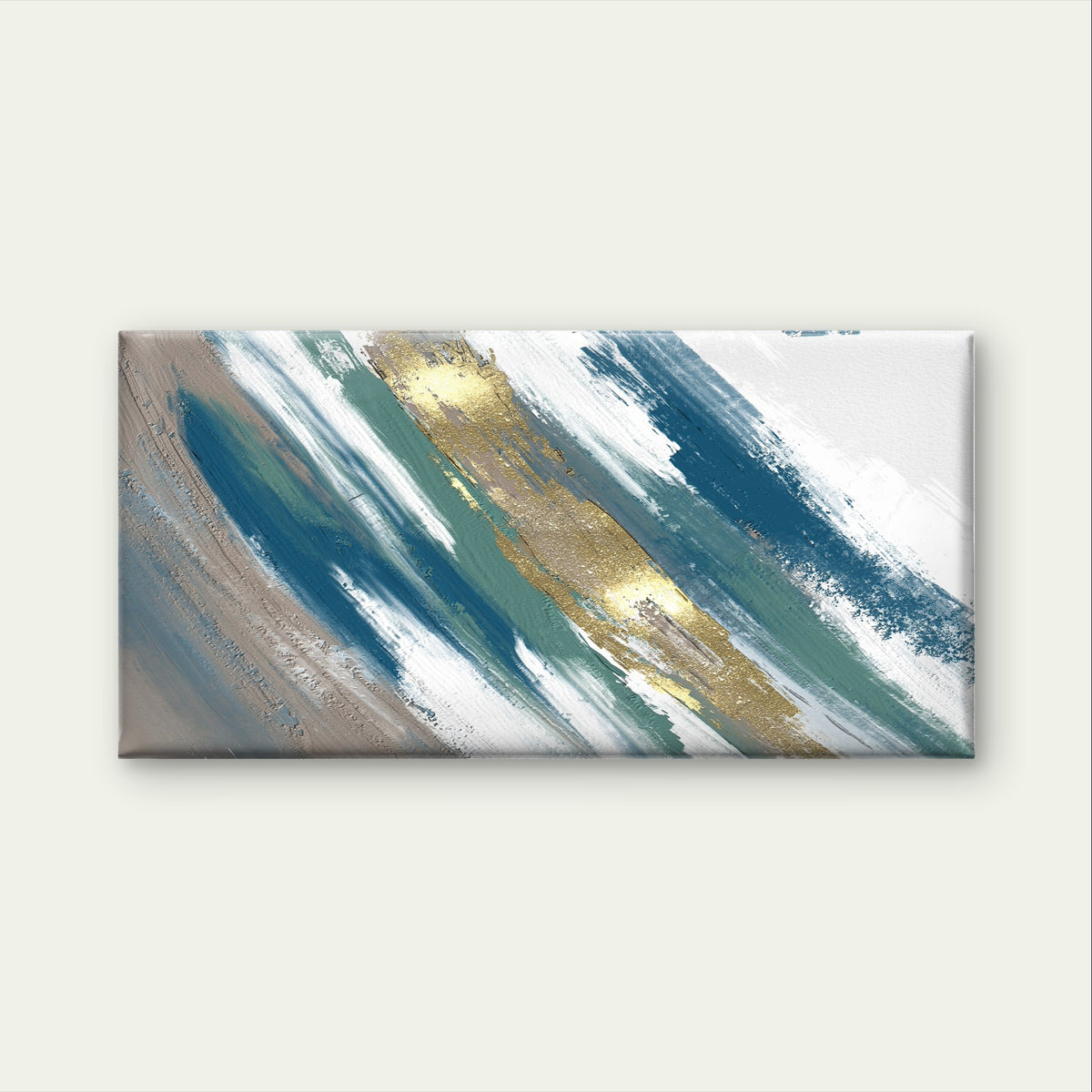 Beautiful Blue Gold Brush Stroke Wall Art Canvas Office Home Framed 120x60cm