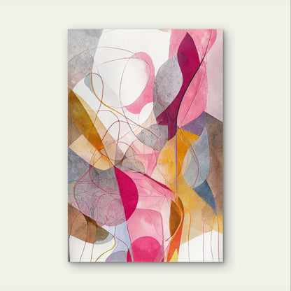 Modern Pink Yellow Abstract Watercolor Line 40x60cm Metal Print Ready to Han