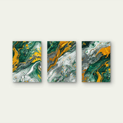 3pcs Modern Emerald Green Gold Fluid Acrylic Wall Art Set Canvas Framed 50x70cm - High Quality Print 100% Australian Made Wall Canvas Ready to Hang