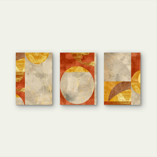 3pcs Terracotta Abstract Geometric Sun Moon Wall Art Set Canvas Framed 60x90cm - High Quality Print 100% Australian Made Wall Canvas Ready to Hang