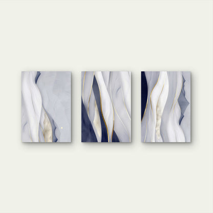 3pcs Navy Blue Grey Abstract Fluid Wave Lines Wall Art Set Canvas Framed 40x60cm - High Quality Print 100% Australian Made Wall Canvas Ready to Hang