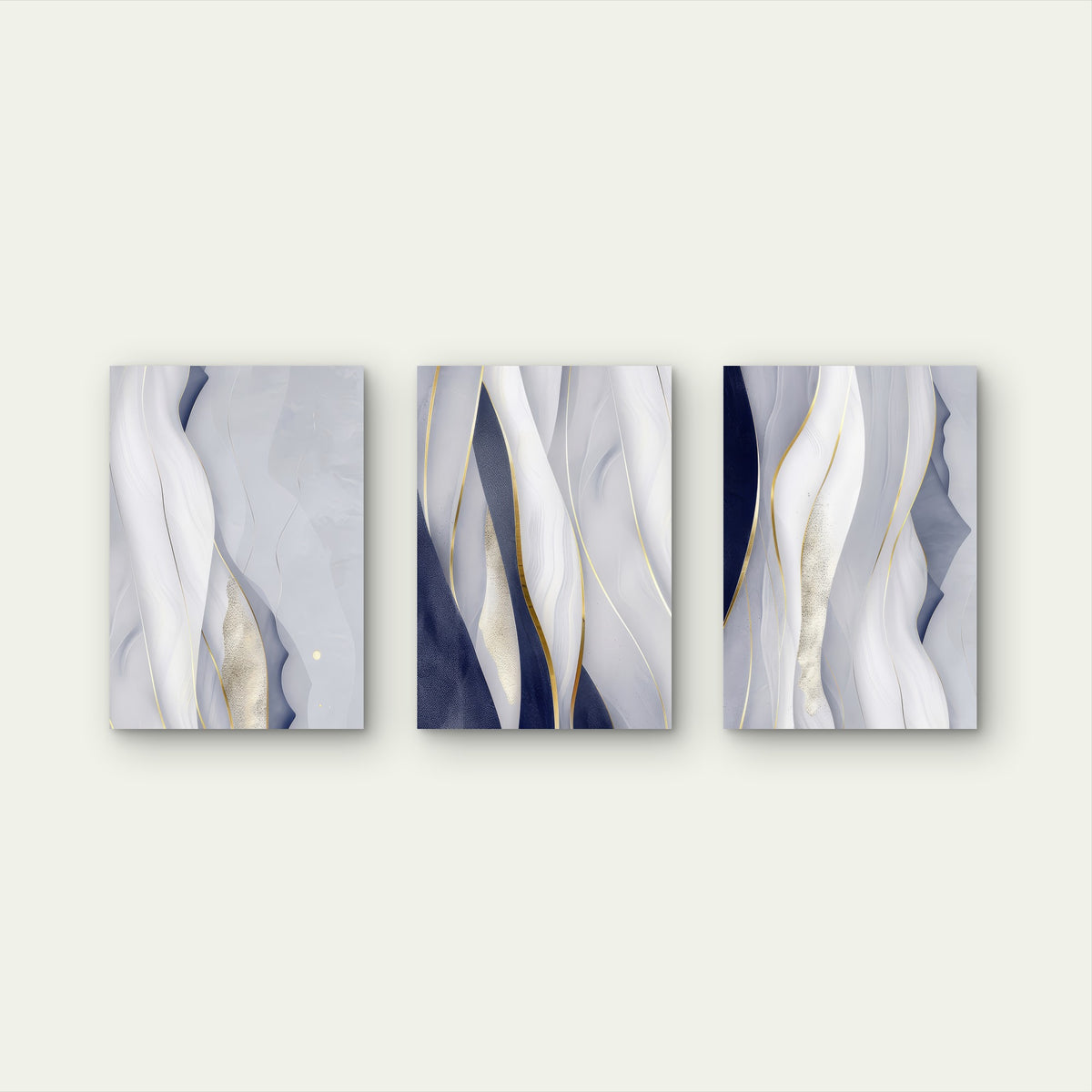 3pcs Navy Blue Grey Abstract Fluid Wave Lines Wall Art Set Canvas Framed 50x70cm - High Quality Print 100% Australian Made Wall Canvas Ready to Hang
