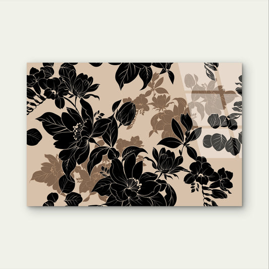 Vintage Black Beige Floral Rose Flower Acrylic Glass Printing Wall Art Australian Made Quality